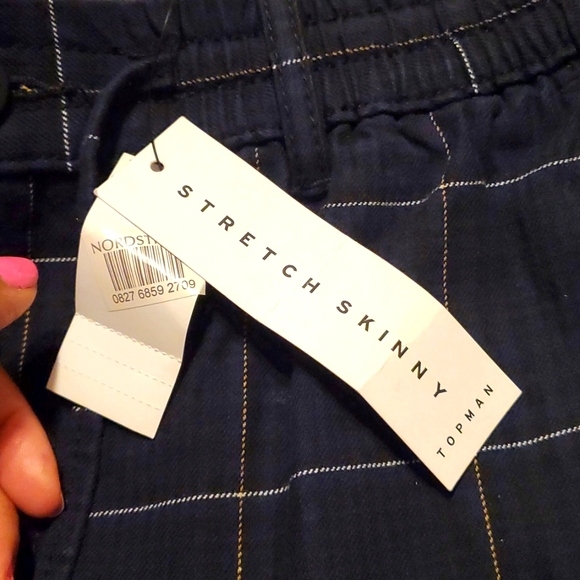 TOPMAN MEN'S NAVY CHECK DRAWSTRING Pull-up SKINNY PANTS SZ 32 X 30 - Nwt - Picture 10 of 10